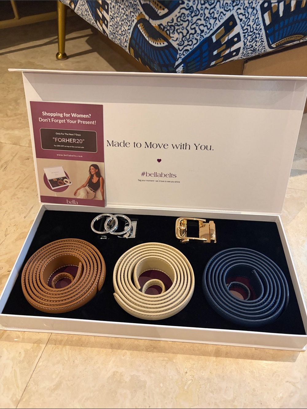 Bella Belts Trio- Light Brown - Beige - Dark Blue